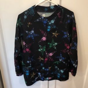 Black Christmas snowflake star scrub jacket